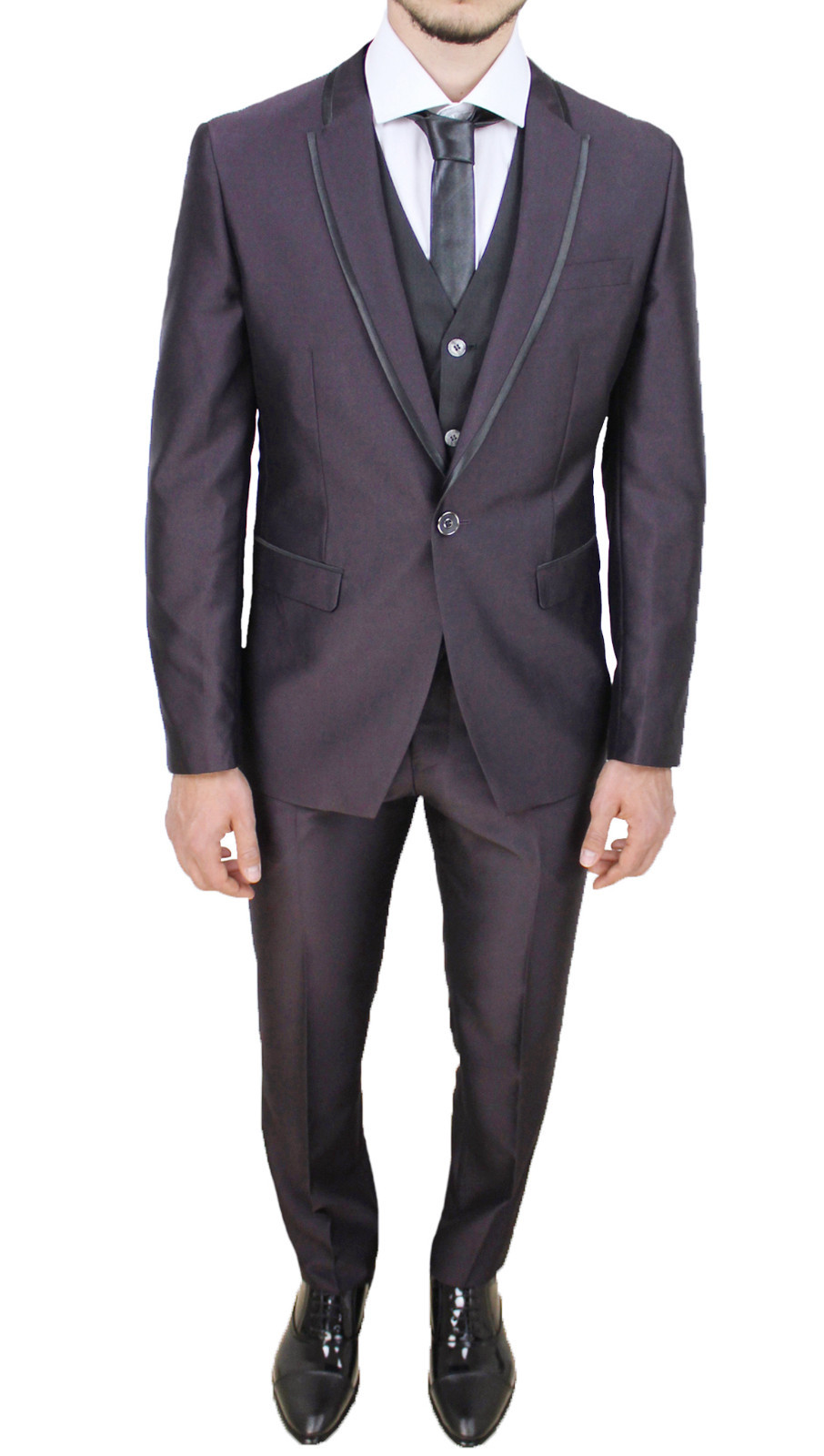 ABITO COMPLETO UOMO COORDINATO BORDEAUX CON GILET SET VESTITO ELEGANTE  CERIMONIA